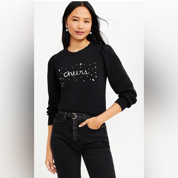 Loft Black Cheers Sweatshirt Long Sleeves Crew neck  Size M - Picture 4 of 12